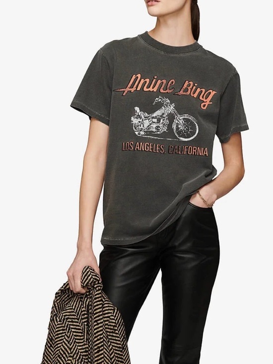 Anine Bing Tops - Anine Bing - Lili Tee Motorcycle in Washed Grey